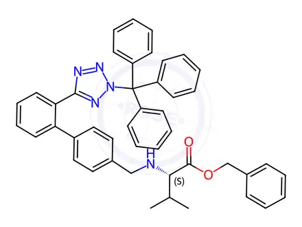 Chemical structure of Benzyl N-[(2’-(Trityltetrazol-5-yl-1,1’-biphenyl-4-yl]-methyl-2-amino-3-methylbutanoate