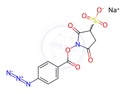 Chemical structure of 4-azidoÂbenzÂoic acid N-hydroxy-sulfoÂsuccinimide ester sodium salt