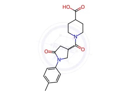 Chemical structure of 1-(5-Oxo-1-(p-tolyl)pyrrolidine-3-carbonyl)piperidine-4-carboxylic acid