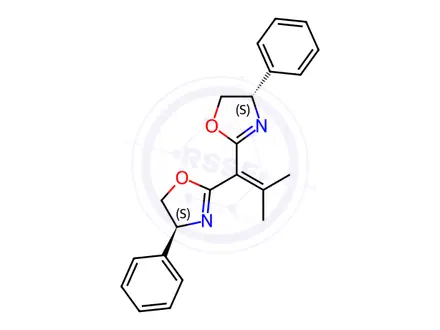 Chemical structure of Oxazole, 2,2′-(2-methyl-1-propenylidene)bis[4,5-dihydro-4-phenyl-, (4S,4′S)-