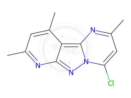 Chemical structure of 4-Chloro-2,8,10-trimethylpyrido[2',3':3,4]pyrazolo[1,5-a]pyrimidine