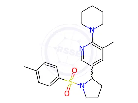 Chemical structure of 3-Methyl-2-(piperidin-1-yl)-5-(1-tosylpyrrolidin-2-yl)pyridine