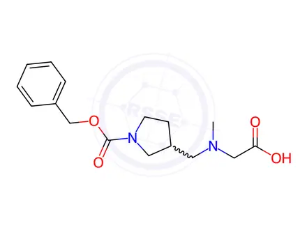 Chemical structure of 2-(((1-((Benzyloxy)carbonyl)pyrrolidin-3-yl)methyl)(methyl)amino)acetic acid