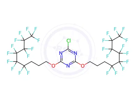 Chemical structure of 2-Chloro-4,6-bis[3-(perfluorohexyl)propyloxy]-1,3,5-triazine