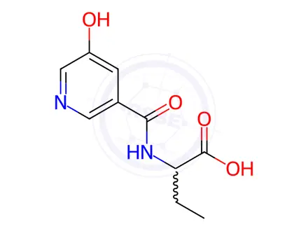 Chemical structure of Butanoic acid, 2-[[(5-hydroxy-3-pyridinyl)carbonyl]amino]-
