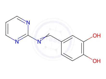 Chemical structure of 1,2-Benzenediol, 4-[(2-pyrimidinylimino)methyl]-(9CI)