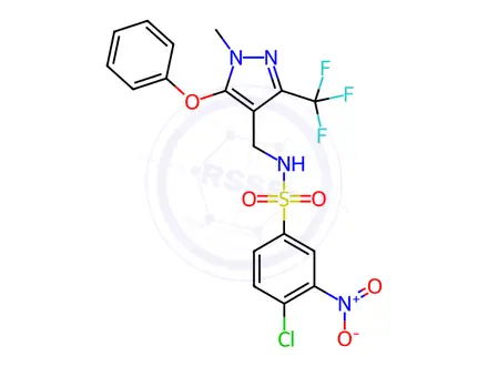 Chemical structure of 4-Chloro-N-((1-methyl-5-phenoxy-3-(trifluoromethyl)-1H-pyrazol-4-yl)methyl)-3-nitrobenzenesulfonamide