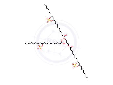 Chemical structure of tris(10-hydroxyoctadecanoic) acid, triester with trisodium propane-1,2,3-triyl tris(sulphate)