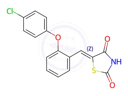 Chemical structure of (5Z)-5-{[2-(4-chlorophenoxy)phenyl]methylidene}-1,3-thiazolidine-2,4-dione