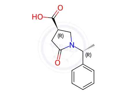 Chemical structure of (3R)-5-Oxo-1-[(1R)-1-phenylethyl]pyrrolidine-3-carboxylic acid