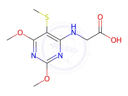 Chemical structure of Glycine, N-[2,6-dimethoxy-5-(methylthio)-4-pyrimidinyl]-