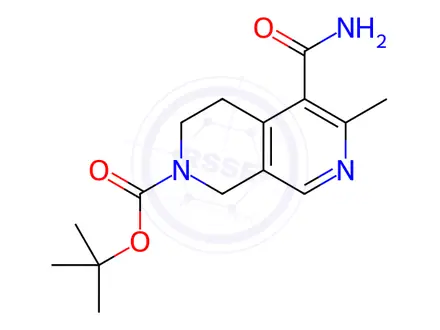 Chemical structure of tert-Butyl 5-(aminocarbonyl)-6-methyl-3,4-dihydro[2,7]naphthyridine-2(1H)-carboxylate