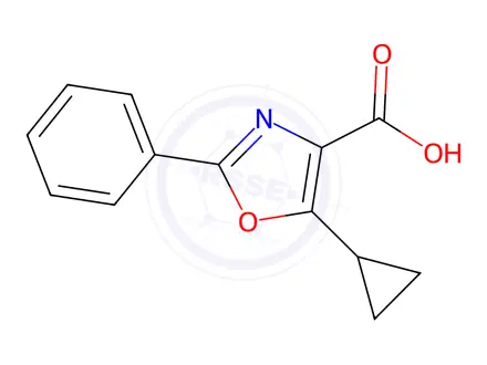 Chemical structure of 5-cyclopropyl-2-phenyl-1,3-oxazole-4-carboxylic acid