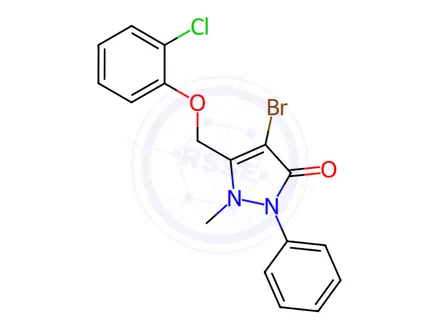 Chemical structure of 4-Bromo-5-[(2-chlorophenoxy)methyl]-1-methyl-2-phenyl-2,3-dihydro-1H-pyrazol-3-one