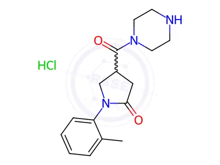 Chemical structure of Piperazine, 1-((1-(2-methylphenyl)-5-oxo-3-pyrrolidinyl)carbonyl)-, hy drochloride, hydrate (1:1:1)