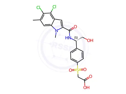 Chemical structure of Acetic acid, 2-[[4-[(1S)-1-[[(4,5-dichloro-1,6-dimethyl-1H-indol-2-yl)carbonyl]amino]-2-hydroxyethyl]phenyl]sulfonyl]-