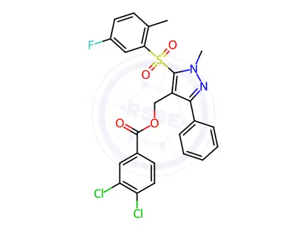 Chemical structure of (5-((5-Fluoro-2-methylphenyl)sulfonyl)-1-methyl-3-phenyl-1H-pyrazol-4-yl)methyl 3,4-dichlorobenzoate