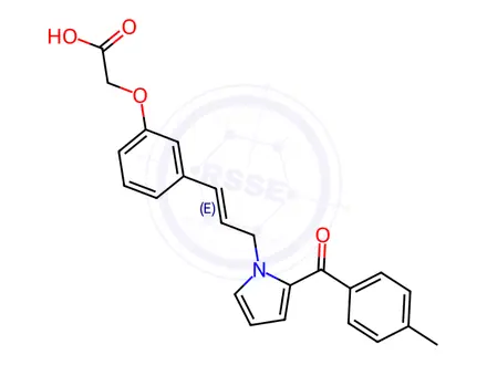 Chemical structure of Acetic acid, 2-[3-[(1E)-3-[2-(4-methylbenzoyl)-1H-pyrrol-1-yl]-1-propen-1-yl]phenoxy]-