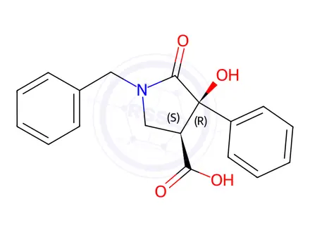 Chemical structure of (3S,4R)-1-benzyl-4-hydroxy-5-oxo-4-phenylpyrrolidine-3-carboxylic acid