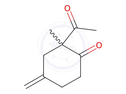 Chemical structure of Cyclohexanone, 2-acetyl-2-methyl-4-methylene-(9CI)