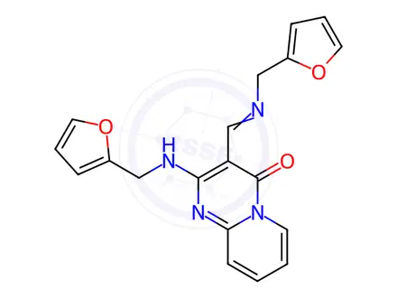 Chemical structure of 2-[(Furan-2-ylmethyl)-amino]-3-[(furan-2-ylmethylimino)-methyl]-pyrido[1,2-a]pyrimidin-4-one