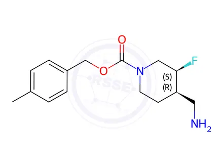 Chemical structure of (4-methylphenyl)methyl (3S,4R)-4-(aminomethyl)-3-fluoropiperidine-1-carboxylate