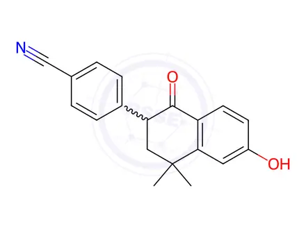 Chemical structure of Benzonitrile, 4-(1,2,3,4-tetrahydro-6-hydroxy-4,4-dimethyl-1-oxo-2-naphthalenyl)-