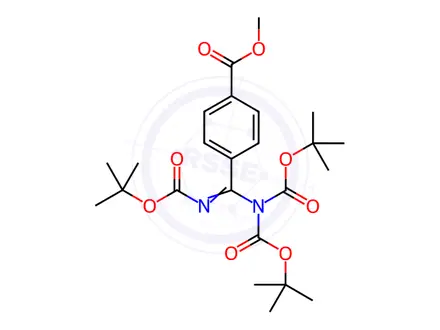 Chemical structure of 4-[[Bis[(1,1-dimethylethoxy)carbonyl]amino][[(1,1-dimethylethoxy)carbonyl]imino]methyl]-benzoic Acid Methyl Ester