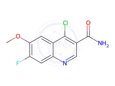 Chemical structure of 4-Chloro-7-fluoro-6-methoxyquinoline-3-carboxamide