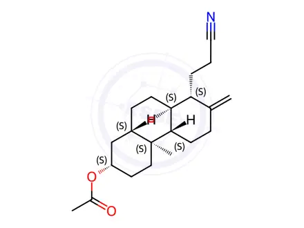 Chemical structure of (2S,4aS,4bS,8S,8aS,10aS)-8-(2-Cyanoethyl)-4a-methyl-7-methylenetetradecahydrophenanthren-2-yl acetate