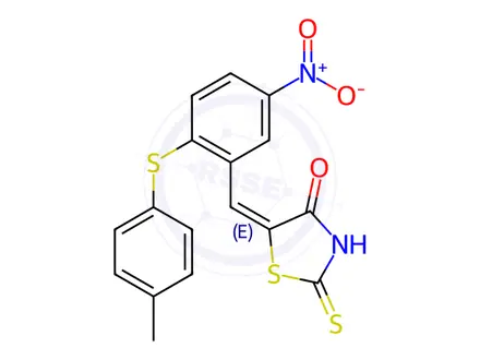 Chemical structure of (5E)-5-({2-[(4-methylphenyl)sulfanyl]-5-nitrophenyl}methylidene)-2-sulfanylidene-1,3-thiazolidin-4-one