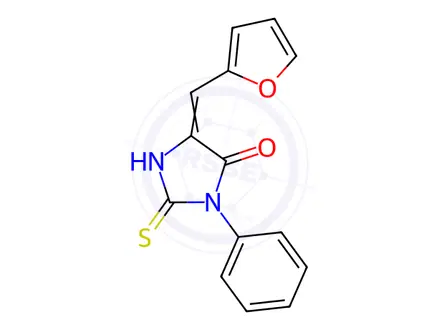 Chemical structure of (5E)-5-(2-Furylmethylene)-2-mercapto-3-phenyl-3,5-dihydro-4H-imidazol-4-one