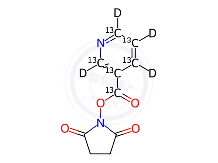 Chemical structure of Nicotinic Acid-13C6,d4 N-Hydroxysuccinimide Ester