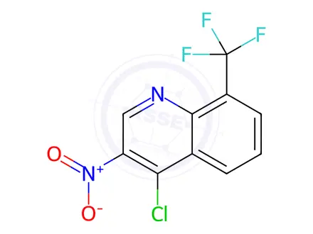 Chemical structure of 4-Chloro-3-nitro-8-(trifluoromethyl)quinoline