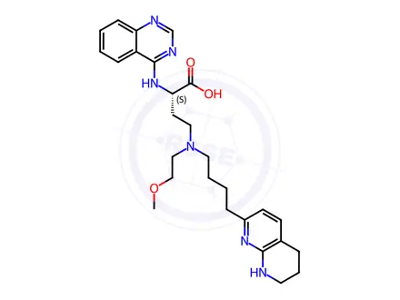 Chemical structure of Butanoic acid, 4-[(2-methoxyethyl)[4-(5,6,7,8-tetrahydro-1,8-naphthyridin-2-yl)butyl]amino]-2-(4-quinazolinylamino)-, (2S)-