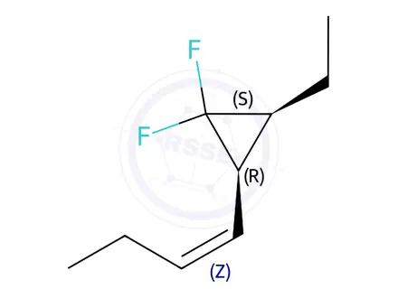 Chemical structure of Cyclopropane, 2-(1-butenyl)-3-ethyl-1,1-difluoro-, [2alpha(Z),3alpha]-(9CI)