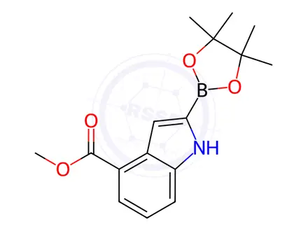Chemical structure of 4-Methoxycarbonyl-1H-indole-2-boronic acid pinacol ester