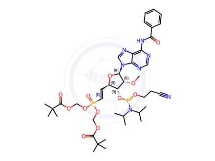 Chemical structure of Phosphoramidites Impurity 112 (5'-(E)-POM-VP-2'-OMe-A(bz) Phosphoramidite)