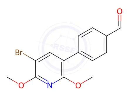 Chemical structure of Benzaldehyde, 4-(5-bromo-2,6-dimethoxy-3-pyridinyl)-