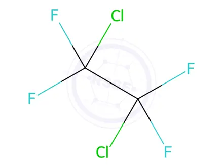 Chemical structure of 1,2-Dichlorotetrafluoroethane (Freon 114)