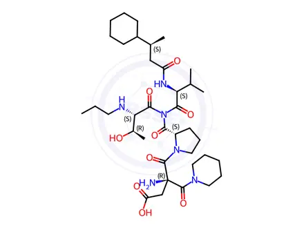 Chemical structure of (S)-3-((S)-1-(((S)-3-Cyclohexylbutanoyl)-L-valyl)piperidine-2-carboxamido)-4-((S)-2-(((2S,3R)-3-hydroxy-1-oxo-1-(propylamino)butan-2-yl)carbamoyl)pyrrolidin-1-yl)-4-oxobutanoic Acid