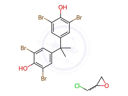 Chemical structure of Phenol, 4,4'-(1-methylethylidene)bis(2,6-dibromo-, polymer with 2-(chloromethyl)oxirane