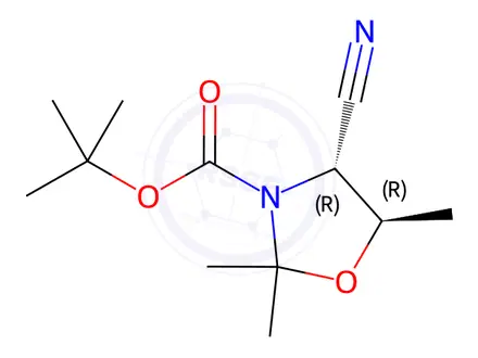 Chemical structure of (4R,5R)-tert-Butyl 4-cyano-2,2,5-trimethyloxazolidine-3-carboxylate