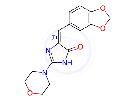 Chemical structure of (4E)-4-[(2H-1,3-Benzodioxol-5-yl)methylidene]-2-(morpholin-4-yl)-4,5-dihydro-1H-imidazol-5-one