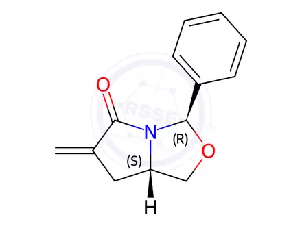 Chemical structure of (3R,7aS)-6-methylene-3-phenyl-1,3,7,7a-tetrahydropyrrolo[1,2-c]oxazol-5-one