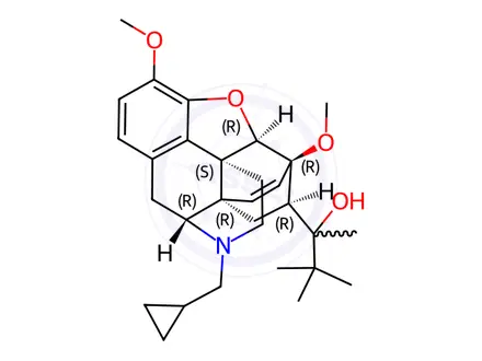 Chemical structure of [5α,7α(S)]-17-(Cyclopropylmethyl)-α-(1,1-dimethylethyl)-4,5-epoxy-3,6-dimethoxy-α-methyl-6,14-ethenomorphinan-7-methanol