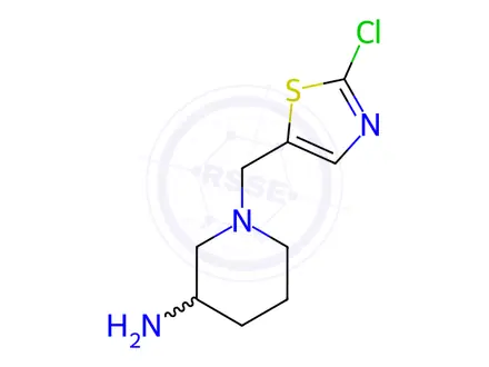 Chemical structure of 1-(2-Chloro-thiazol-5-ylMethyl)-piperidin-3-ylaMine dihydrochloride, 98+% C9H16Cl3N3S, MW: 304.67