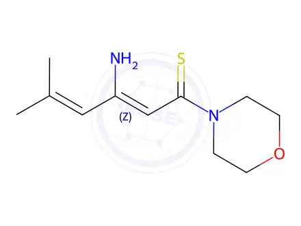 Chemical structure of Morpholine, 4-(3-amino-5-methyl-1-thioxo-2,4-hexadienyl)-(9CI)