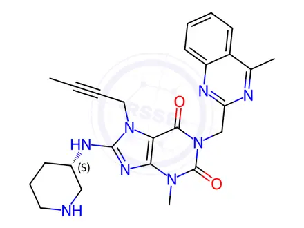 Chemical structure of 7-(2-Butyn-1-yl)-3,7-dihydro-3-methyl-1-[(4-methyl-2-quinazolinyl)methyl]-8-[(3S)-3-piperidinylamino]-1H-purine-2,6-dione