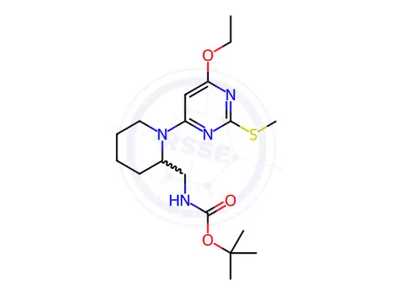 Chemical structure of [1-(6-Ethoxy-2-Methylsulfanyl-pyriMidin-4-yl)-piperidin-2-ylMethyl]-carbaMic acid tert-butyl ester